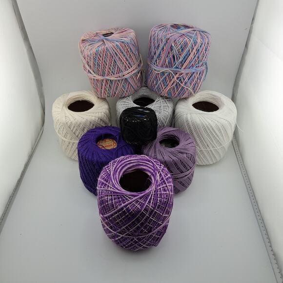 Lot of 9 Mercerized Cotton Crochet Thread Mixed Lot Purple White Thin Yarn Lot - Picture 1 of 1